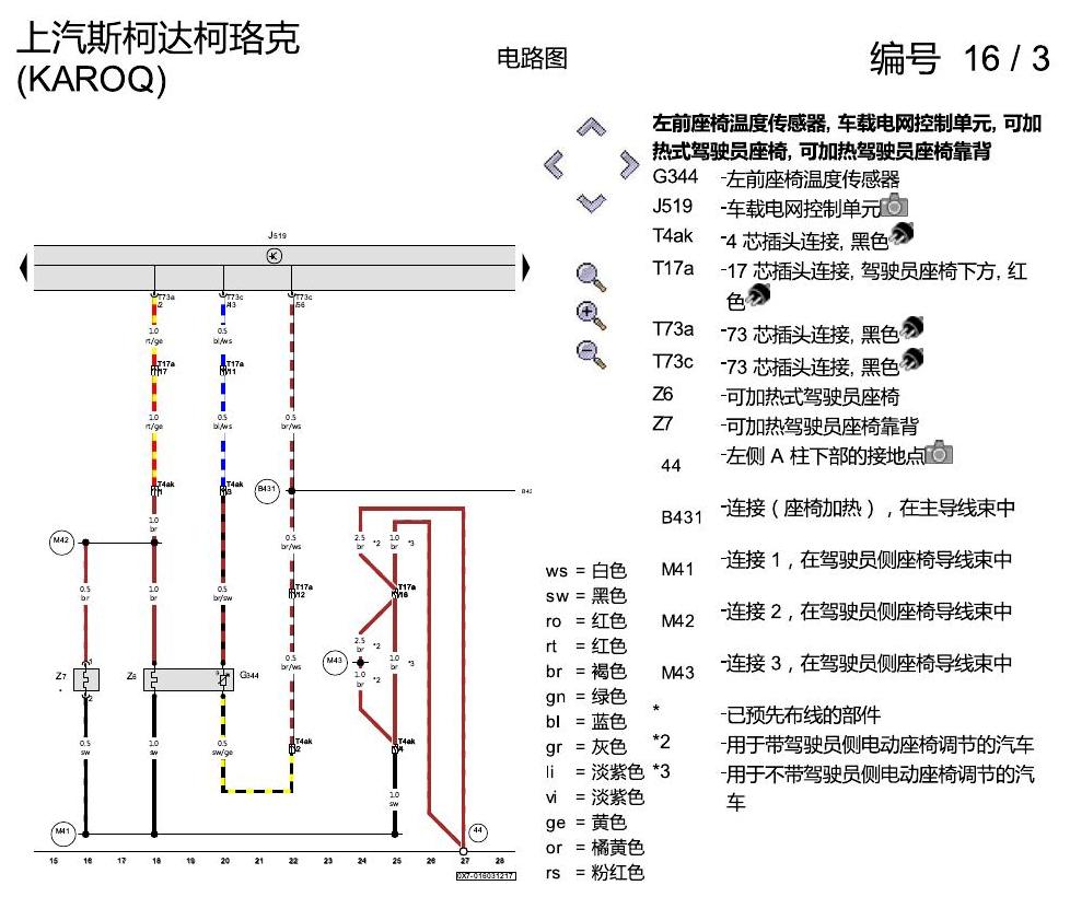斯柯达柯珞克 座椅加热 电路图