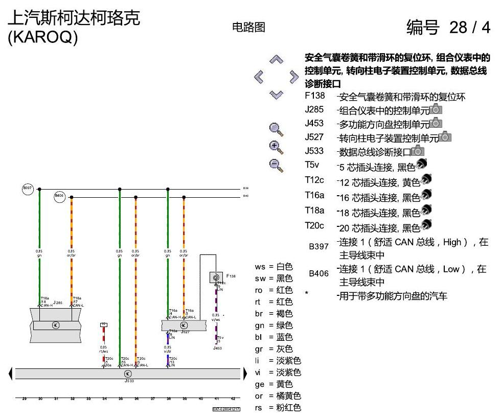 斯柯达柯珞克 数据总线联网 电路图