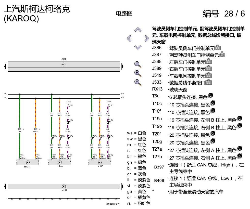 斯柯达柯珞克 数据总线联网 电路图