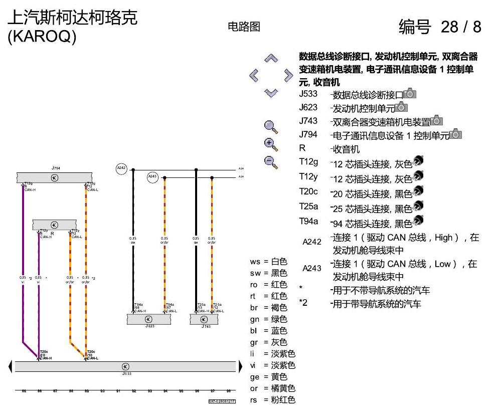 斯柯达柯珞克 数据总线联网 电路图