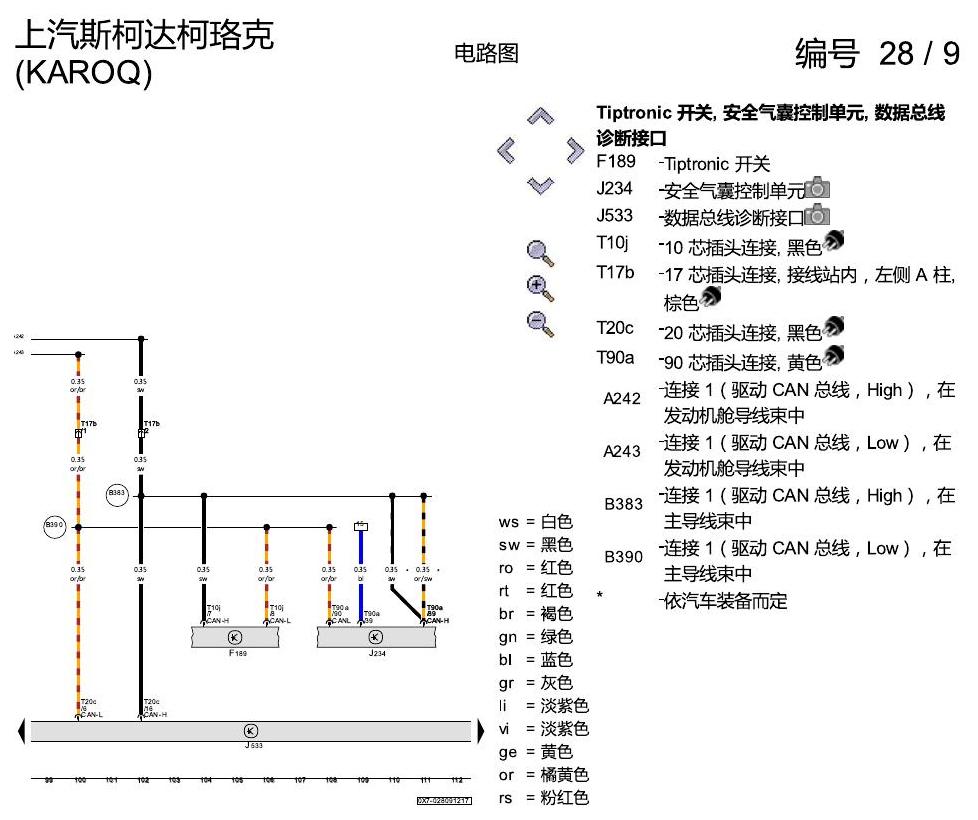斯柯达柯珞克 数据总线联网 电路图
