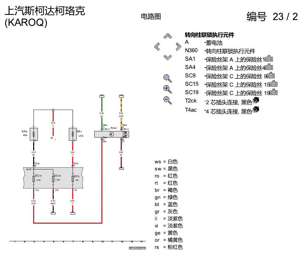 斯柯达柯珞克 进入及启动许可 电路图