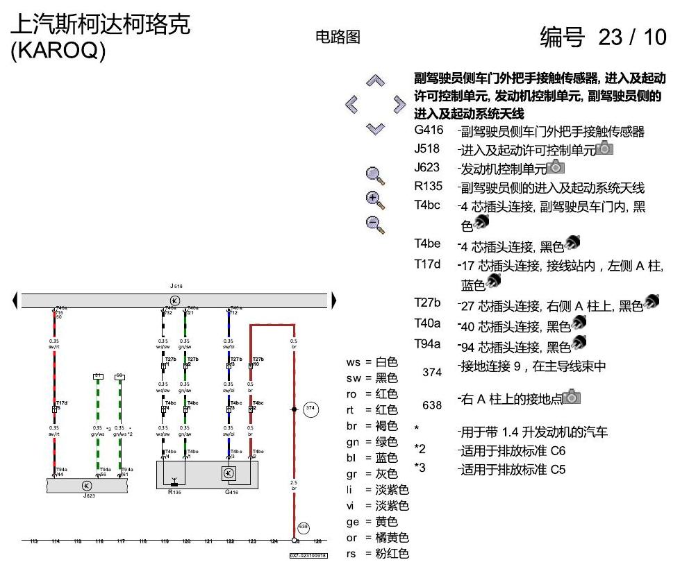 斯柯达柯珞克 进入及启动许可 电路图