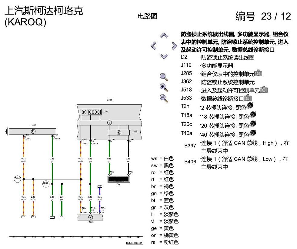 斯柯达柯珞克 进入及启动许可 电路图