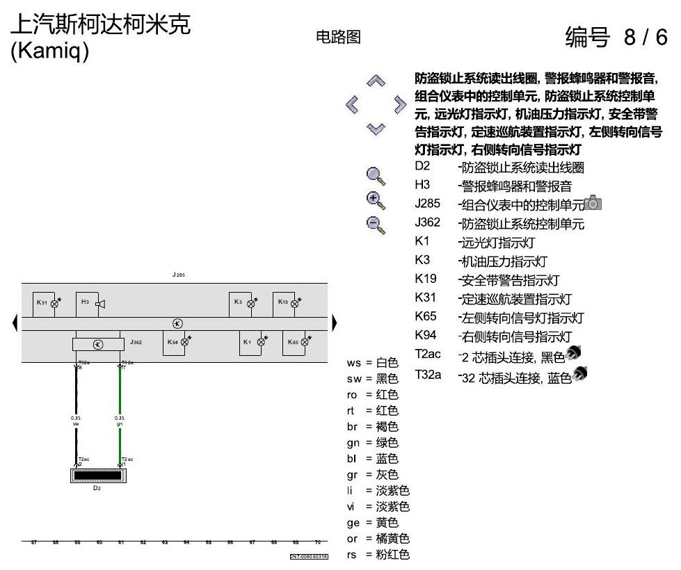 斯柯达柯米克 仪表 电路图