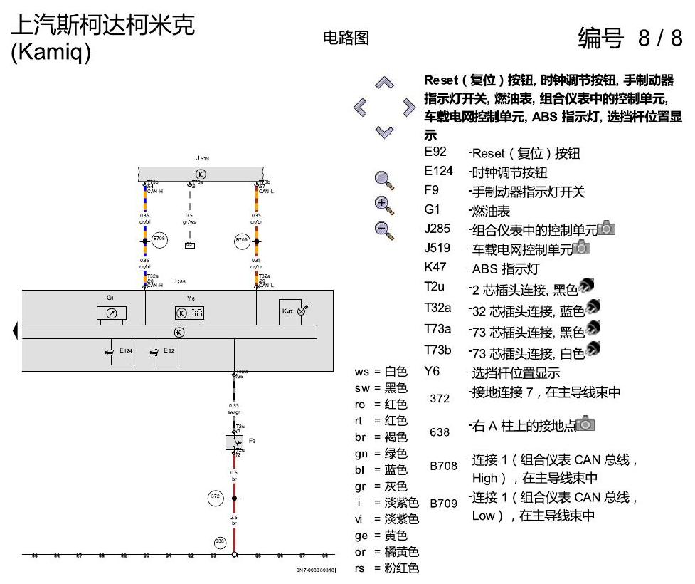 斯柯达柯米克 仪表 电路图