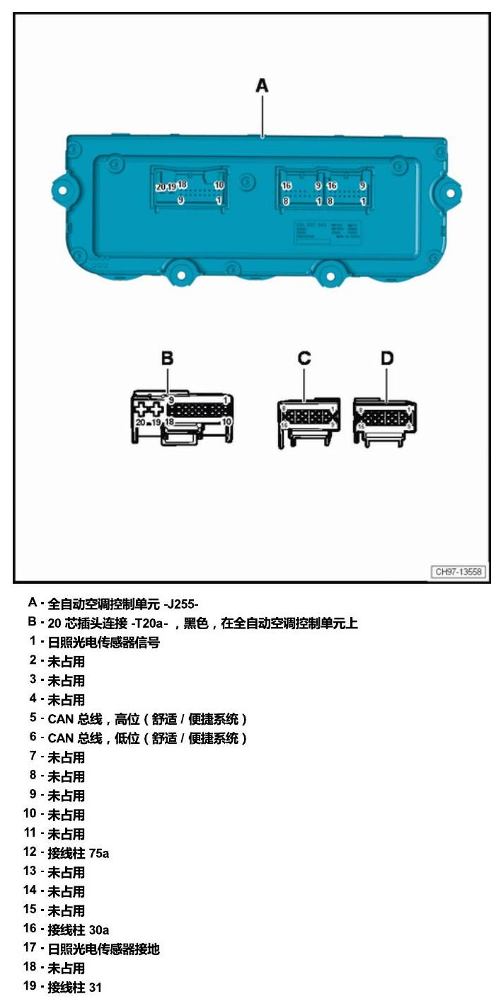 斯柯达柯米克 汽车中部的控制单元 电路图