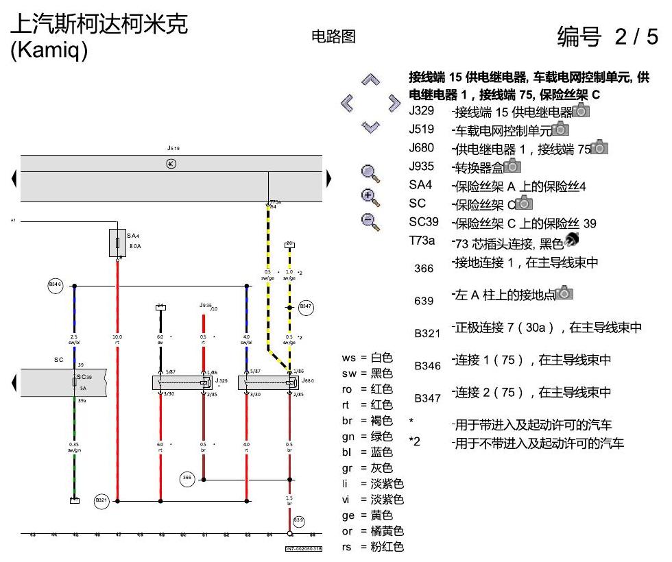 斯柯达柯米克 舒适便捷系统 电路图