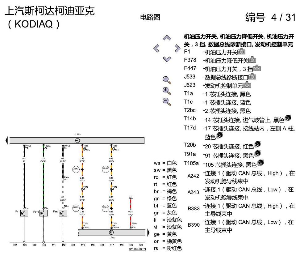 斯柯达科迪亚克 1.8 发动机 CUFA 电路图