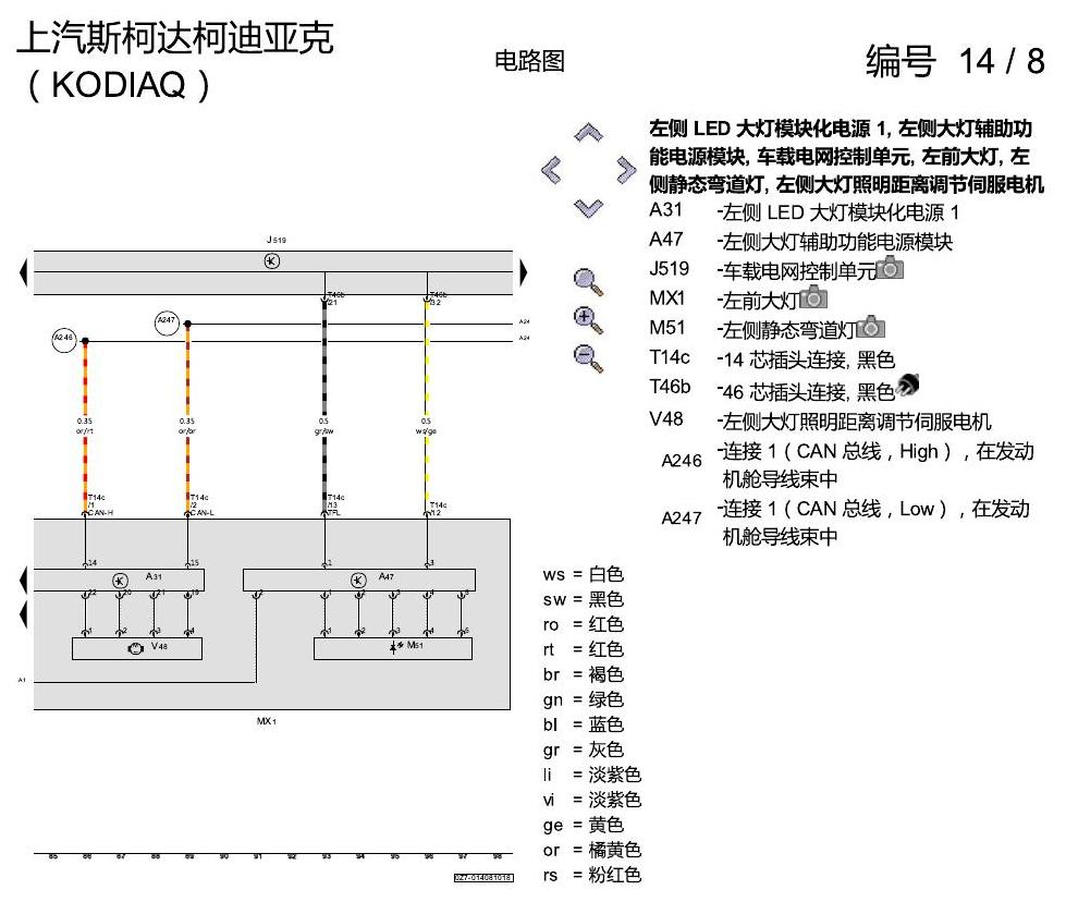 斯柯达科迪亚克 LED 大灯 电路图