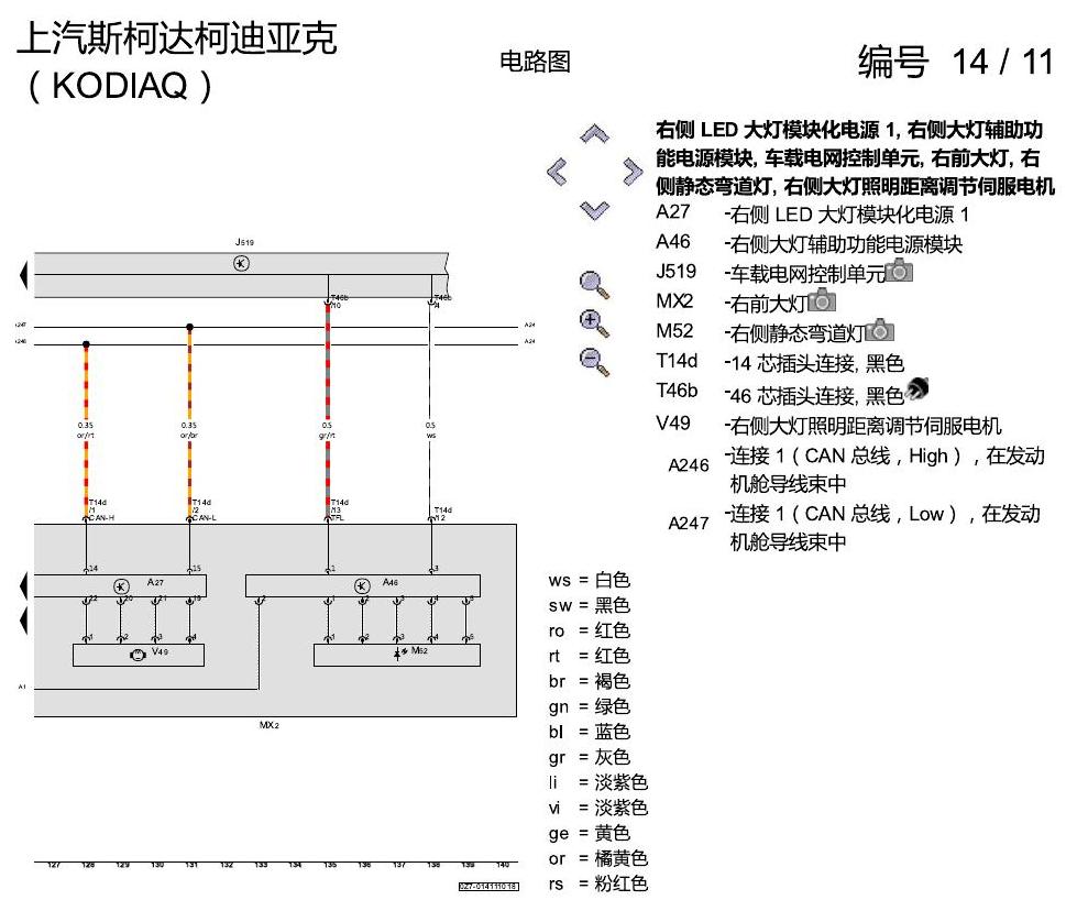 斯柯达科迪亚克 LED 大灯 电路图