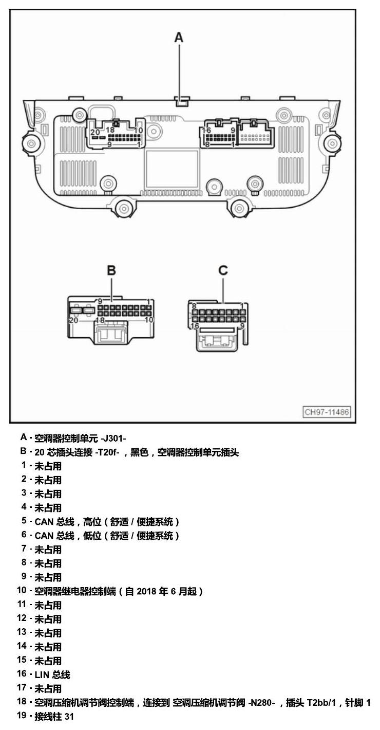 斯柯达科迪亚克 汽车中部的控制单元 电路图