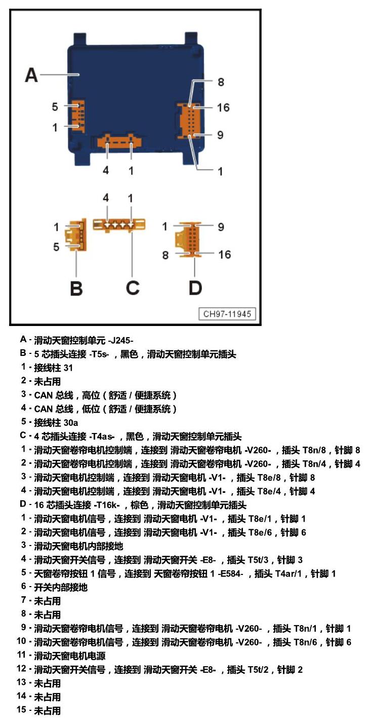 斯柯达科迪亚克 汽车中部的控制单元 电路图