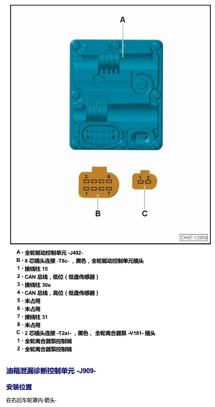 斯柯达科迪亚克 汽车中部的控制单元 电路图
