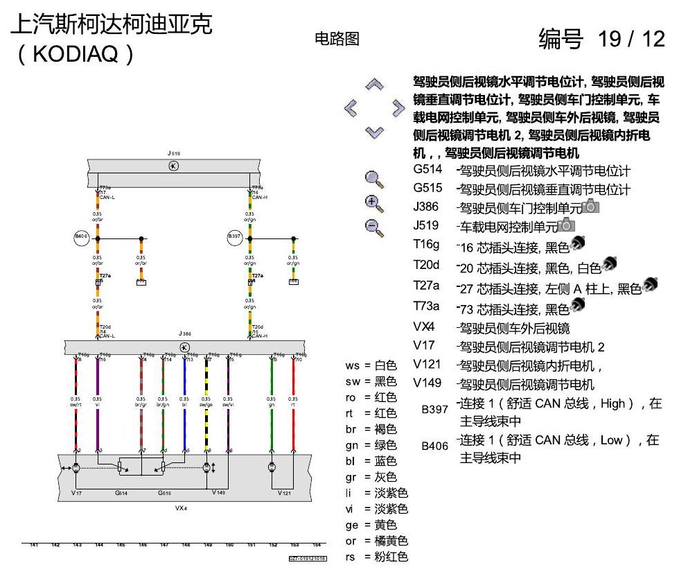 斯柯达科迪亚克 座椅带记忆 电路图