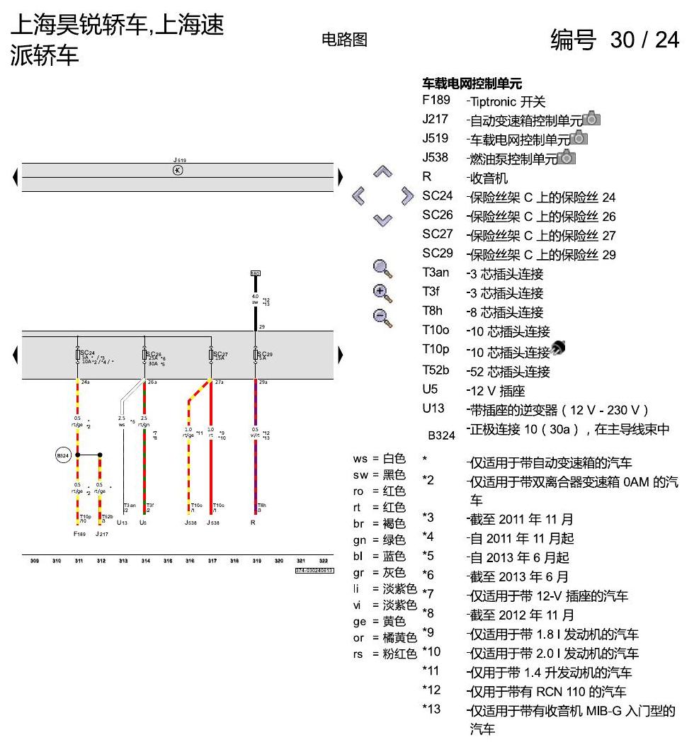斯柯达速派 保险丝配置 电路图