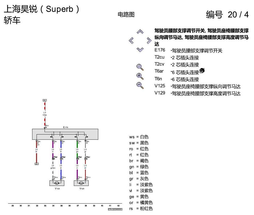 斯柯达速派 电动座椅调节装置,不带记忆功能 电路图