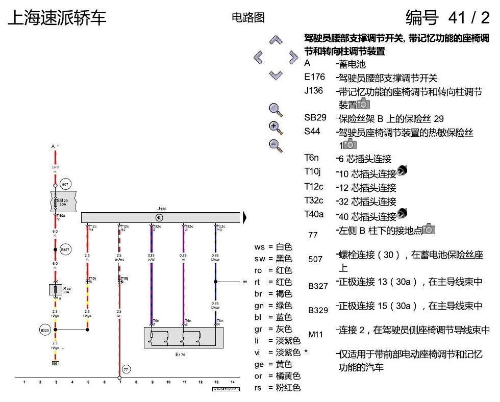 斯柯达速派 电动座椅调节装置,带记忆功能 电路图
