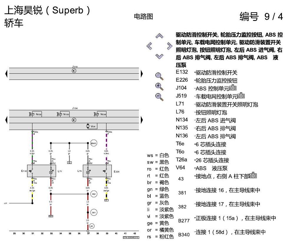斯柯达速派 防抱死制动系统(ABS) 电路图