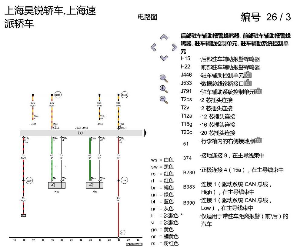斯柯达速派 驻车距离报警(PDC) 电路图