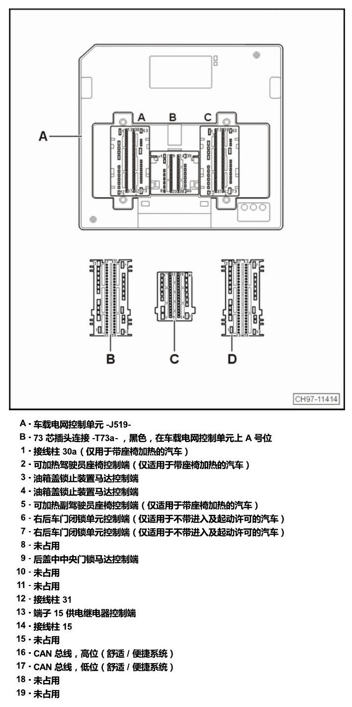 斯柯达速派 MQB 安装位置 车内空间的控制器 电路图