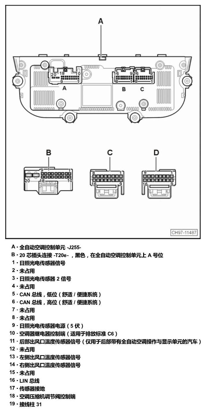 斯柯达速派 MQB 安装位置 车内空间的控制器 电路图