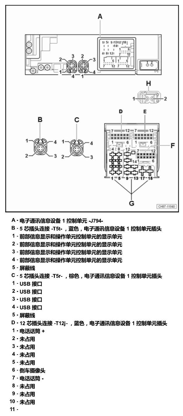 斯柯达速派 MQB 安装位置 车内空间的控制器 电路图