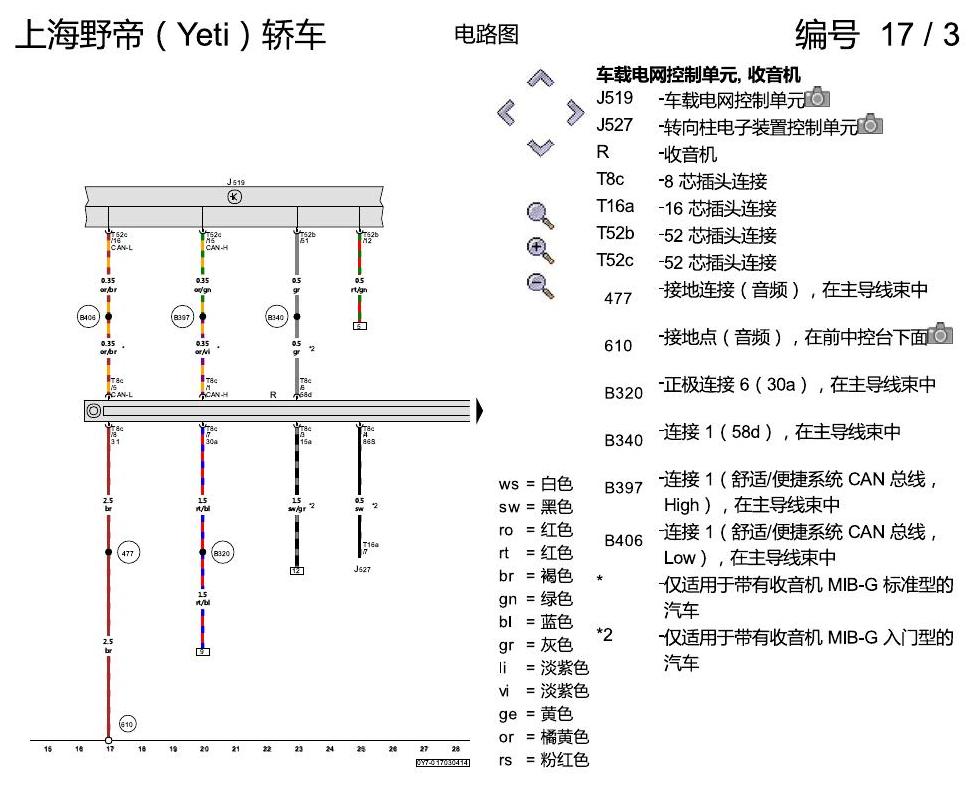 斯柯达野帝 收音机装置 电路图