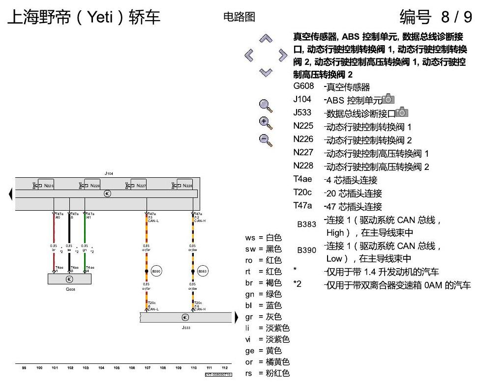 斯柯达野帝 防抱死制动系统(ABS)与电控行车稳定系统(ESP) 电路图