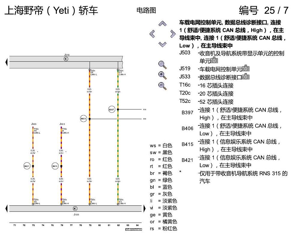 斯柯达野帝 驱动系统 CAN 总线联网,便捷系统和信息娱乐系统 电路图