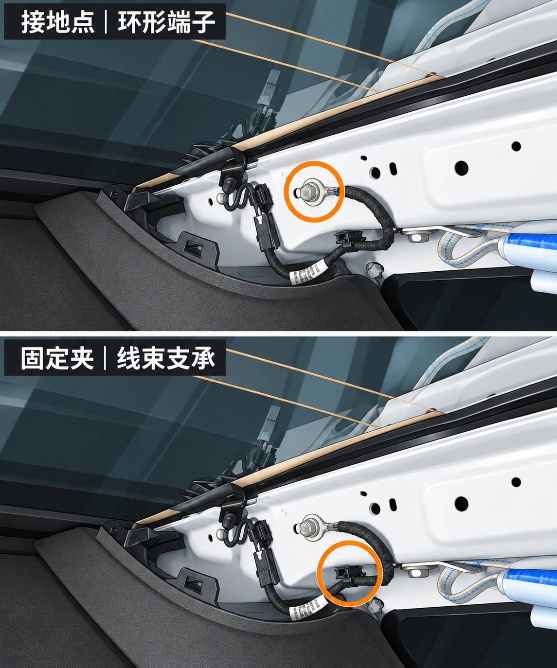 2024+ 特斯拉 Model 3 后除霜接地带结构识读:连接器、环形端子与固定夹-图片2