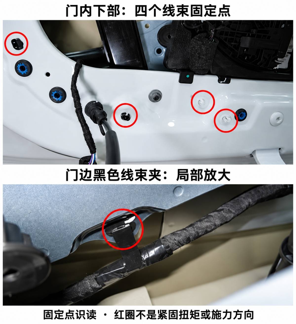 2024+ 特斯拉 Model 3 左前门线束结构识读:J7、双索环与固定点-图片2