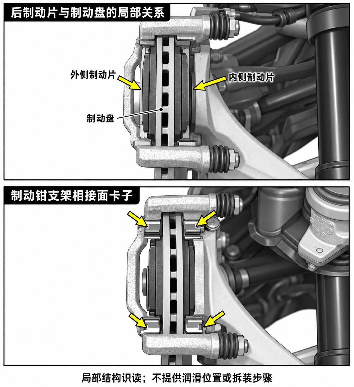 2024+ 特斯拉 Model 3 Base 后制动片结构识读:摩擦副、卡子与钳体连接
