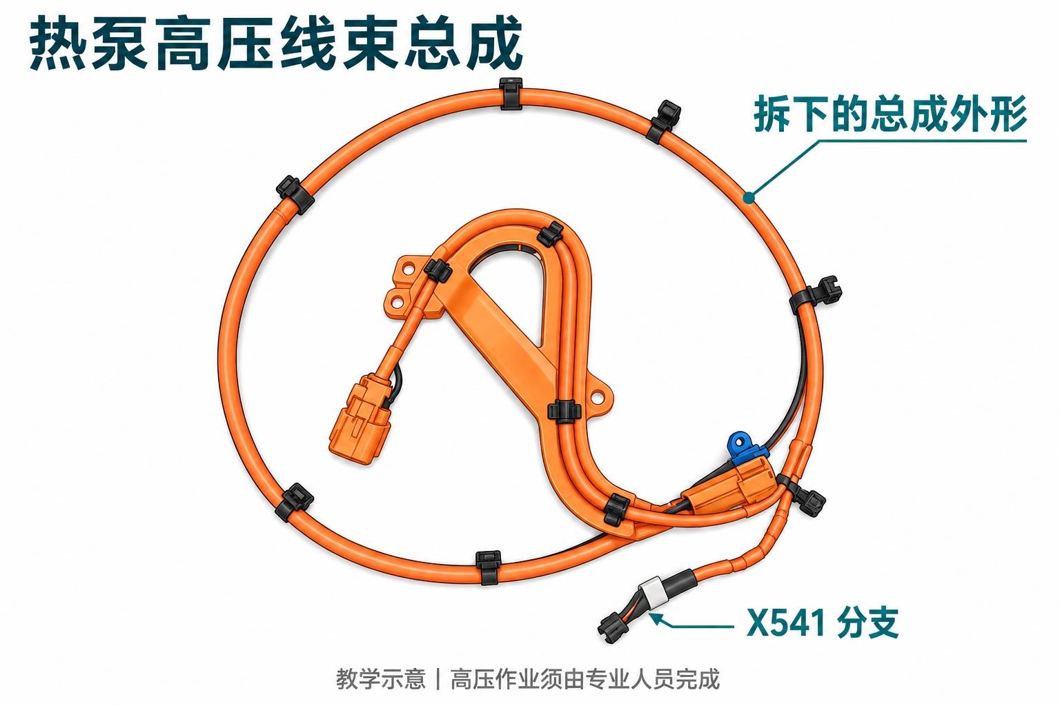 2024+ 特斯拉 Model 3 热泵高压线束结构识读:总成、X541分支与压缩机支架