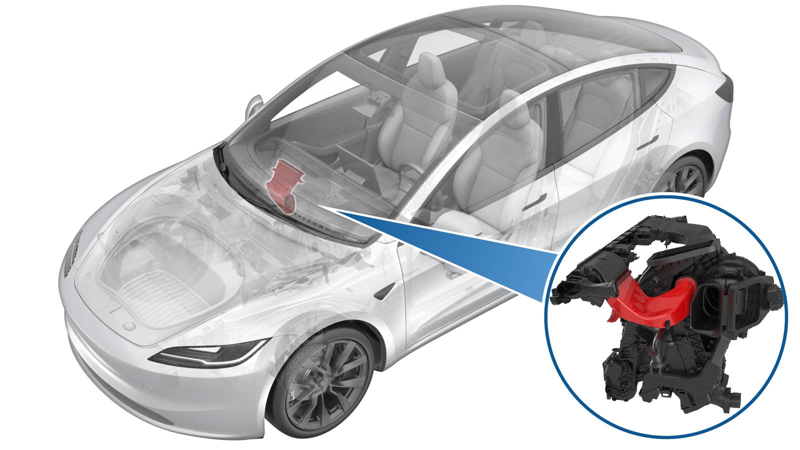 2024+ 特斯拉 Model 3 右侧仪表板气流风管更换:2 个卡子与手套箱 USB 保留