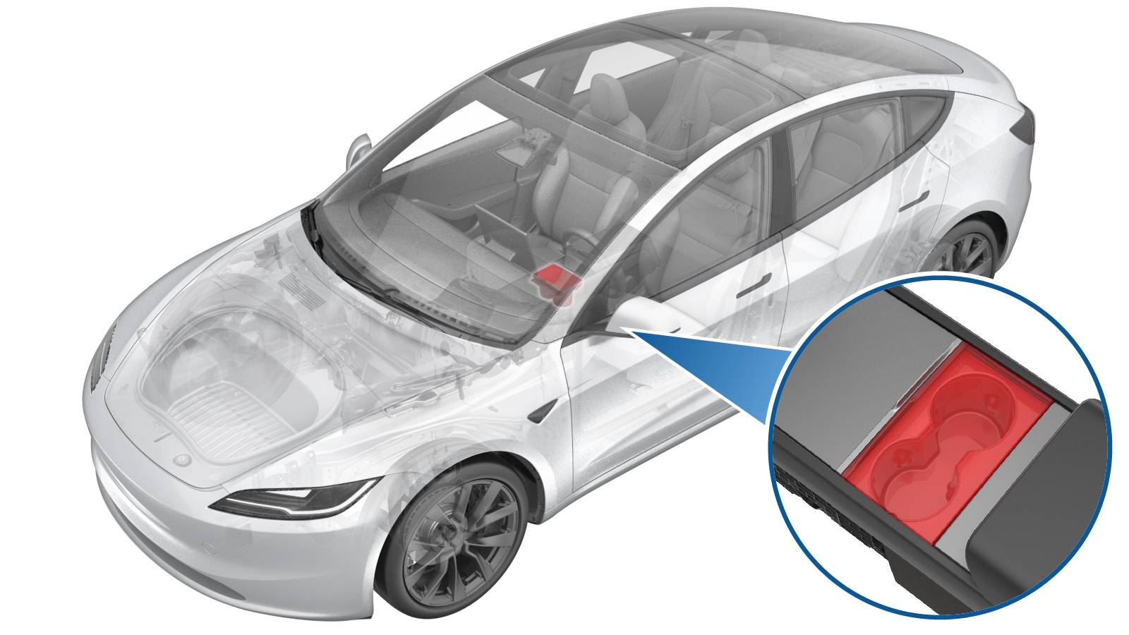 2024+ 特斯拉 Model 3 中控台杯托滑盖更换:2 限位块、6 卡子与双弹簧