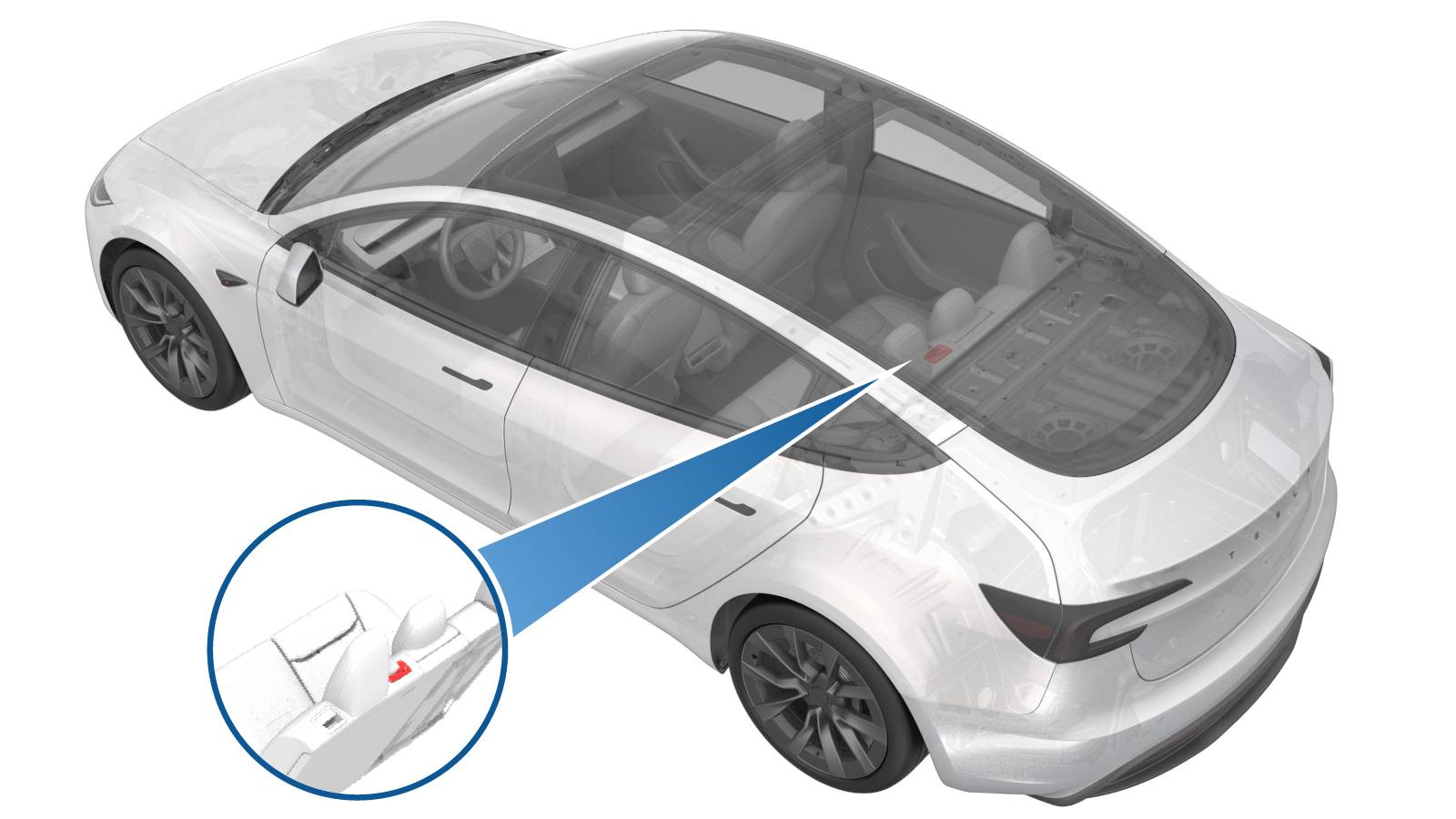 2024+ 特斯拉 Model 3 第二排中央安全带饰框更换:4 个卡子与安全带走向
