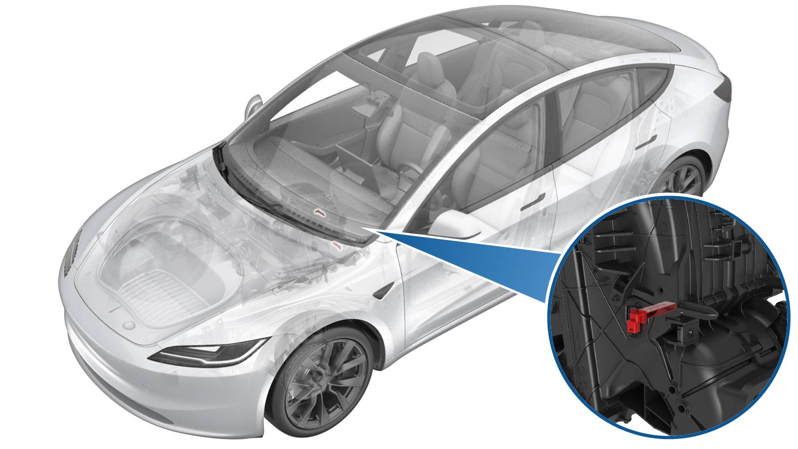 2024+ 特斯拉 Model 3 左上 HVAC 热敏电阻风管更换:插头解锁与风管密合