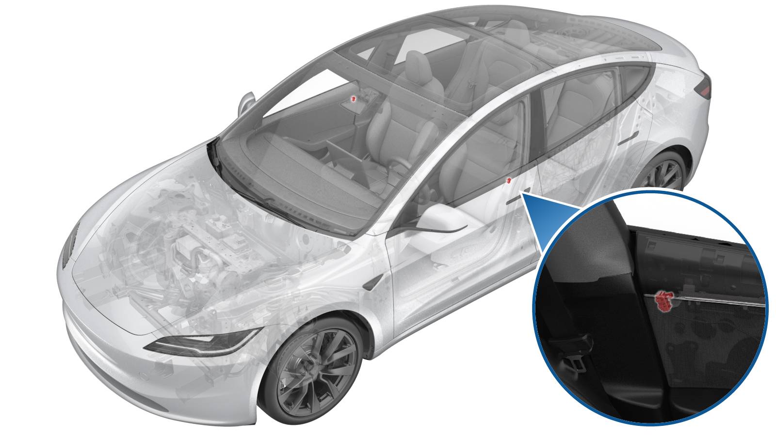 2024+ 特斯拉 Model 3 左前门氛围灯模块更换:两锁片、定位销与 RGB 寻址