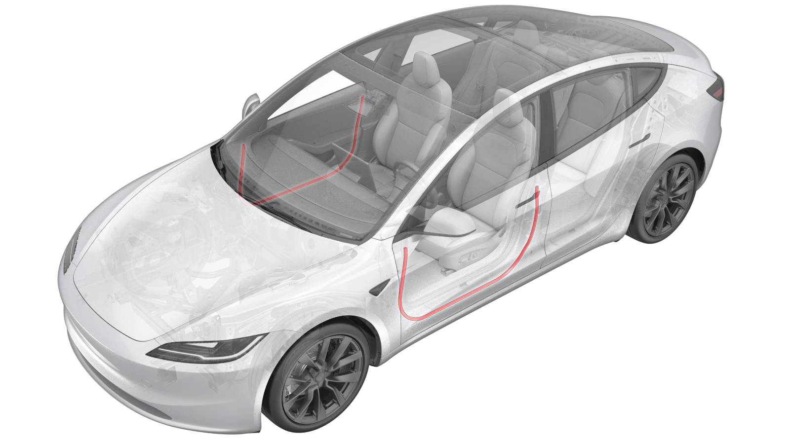 2024+ 特斯拉 Model 3 左前门次密封条更换:排水孔朝下与无拉伸贴合