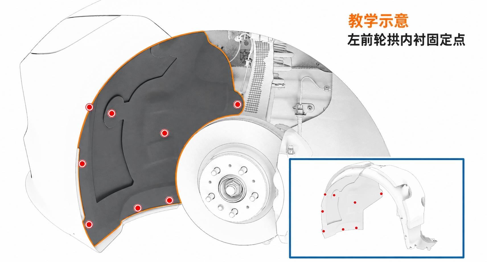 2024+ 特斯拉 Model 3 左前轮拱内衬更换:17 个推拉卡子与 5 N·m-图片2