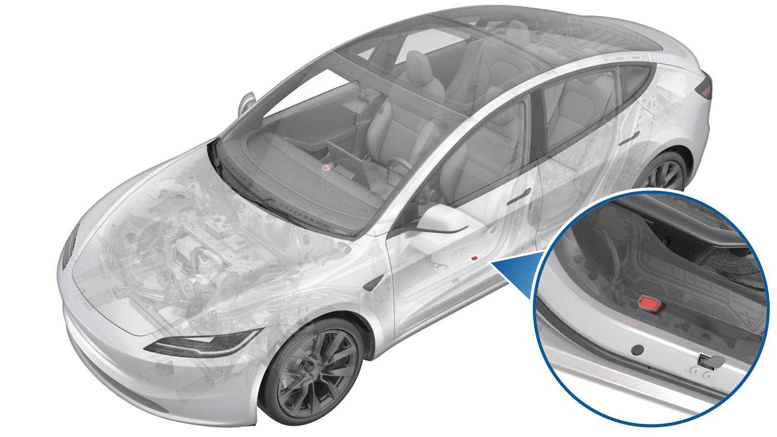 2024+ 特斯拉 Model 3 左前门迎宾灯更换:卡子释放、插头保护与完全接合-图片1