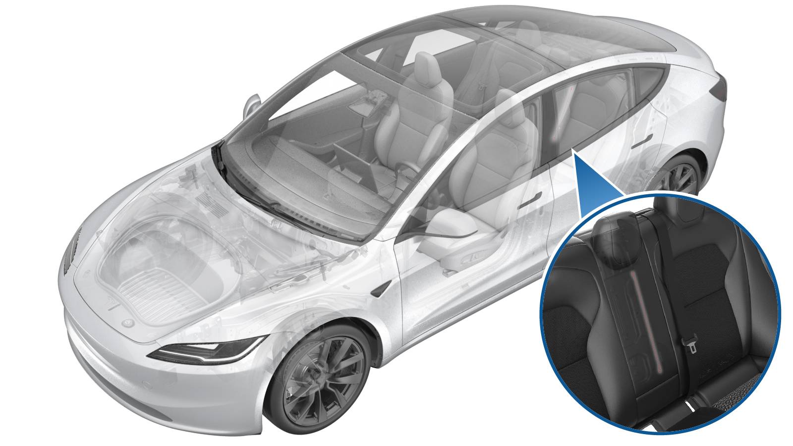 2024+ 特斯拉 Model 3 左后靠背扶手饰套固定钢丝更换:2 卡子与底部穿装