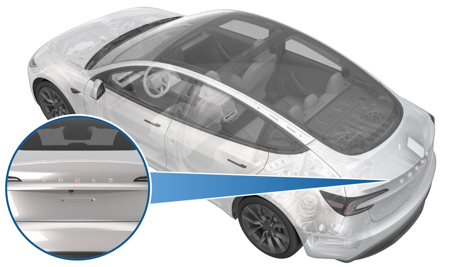 2024+ 特斯拉 Model 3 后部 TESLA 字母徽标更换:60 cm 单丝线、定位夹具与滚压
