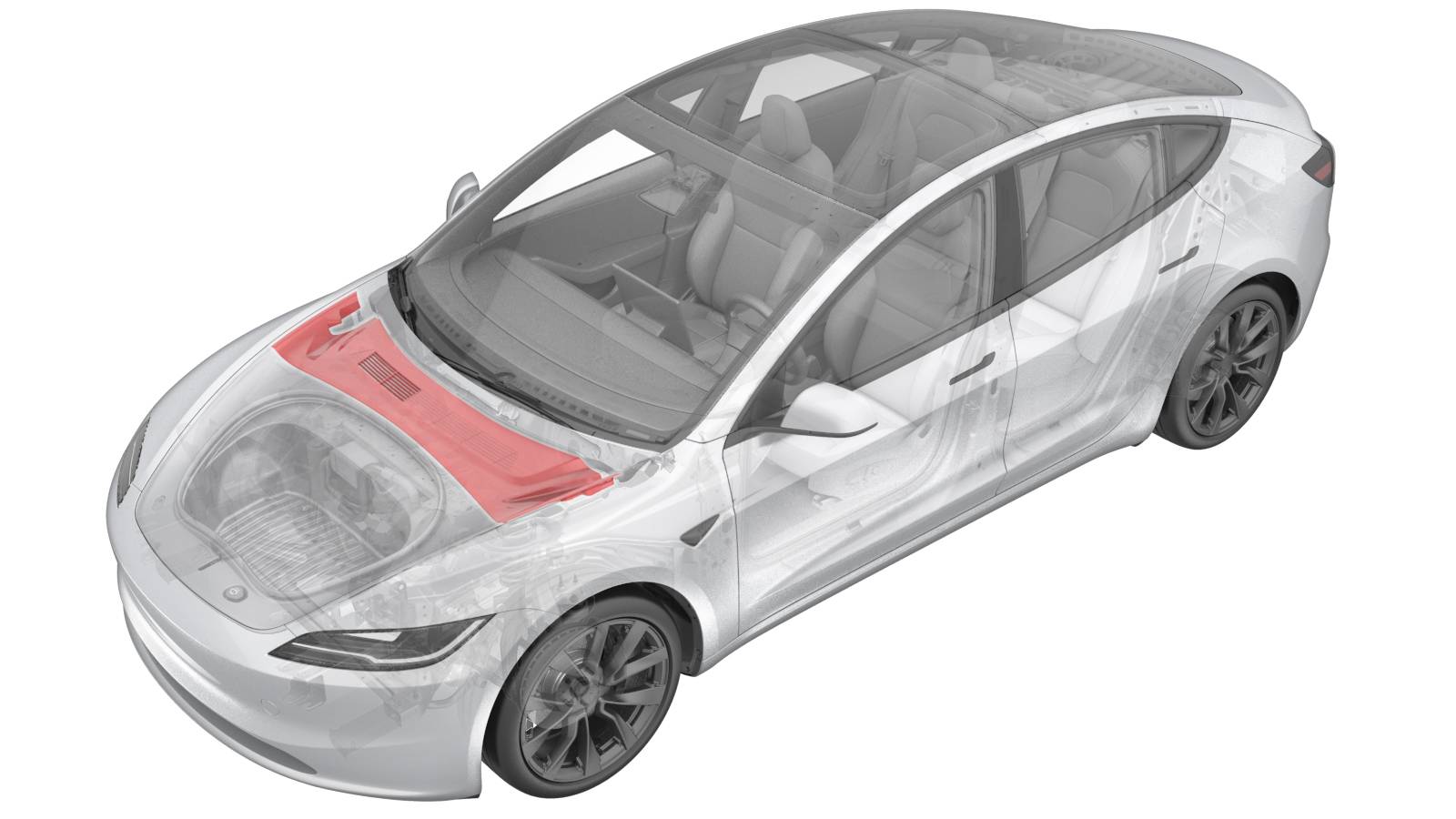 2024+ 特斯拉 Model 3 前备箱后挡板更换:14 个卡子与应急回路标签位置-图片1