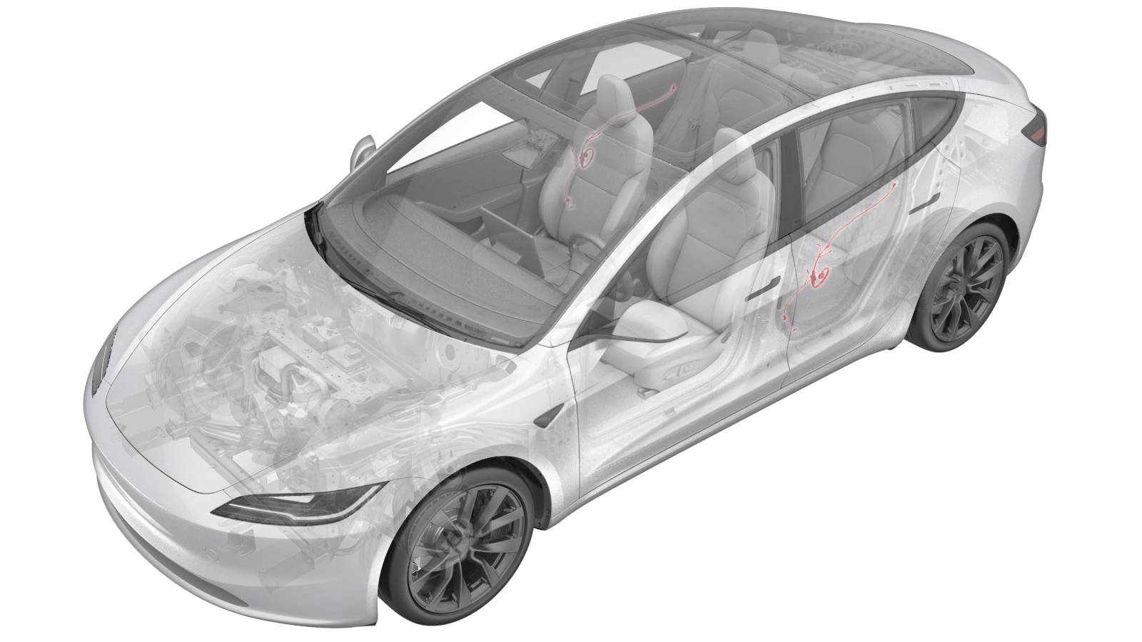 2024+ 特斯拉 Model 3 左后门饰板线束更换:5个插头与5个固定夹-图片1