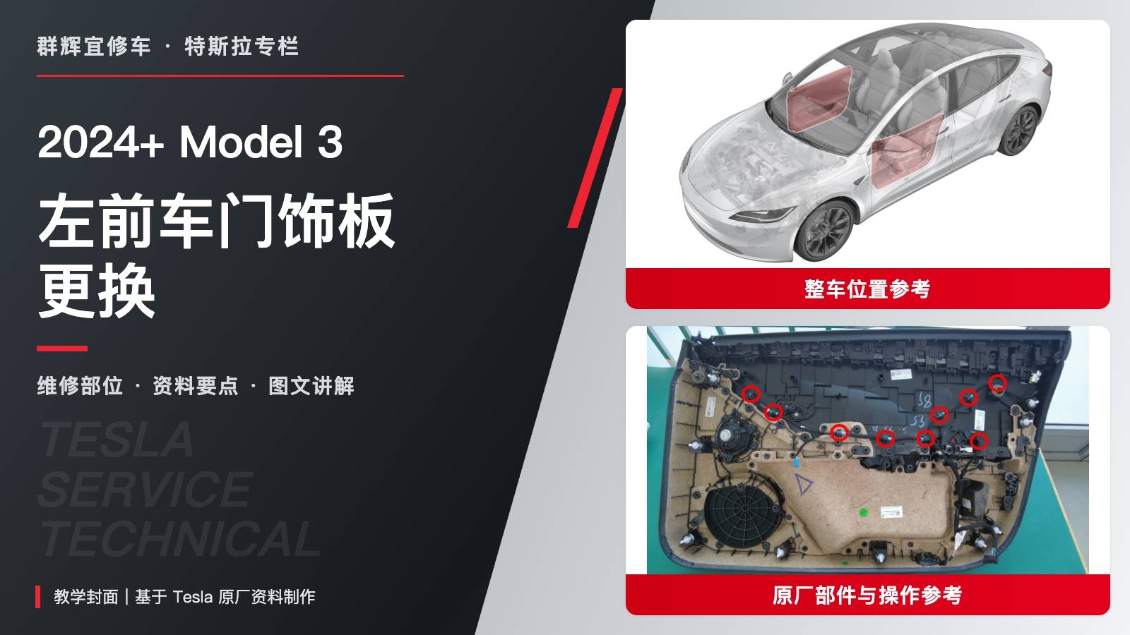 2024+ 特斯拉 Model 3 左前车门饰板更换:三颗6 N·m螺钉与手动释放缆索-图片1