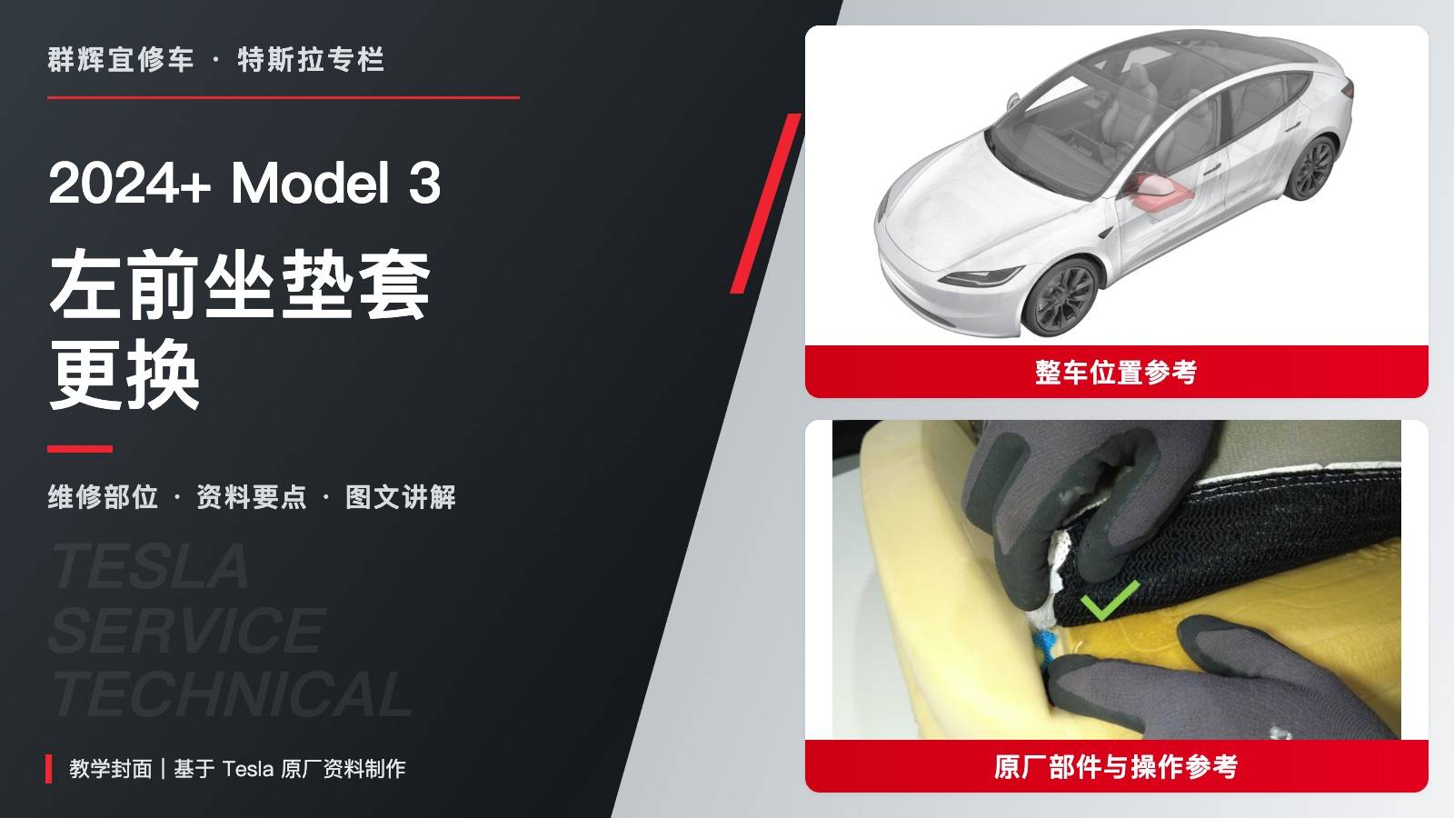 2024+ 特斯拉 Model 3 左前坐垫套更换:倾斜座椅、四条魔术贴与八个拱环-图片1
