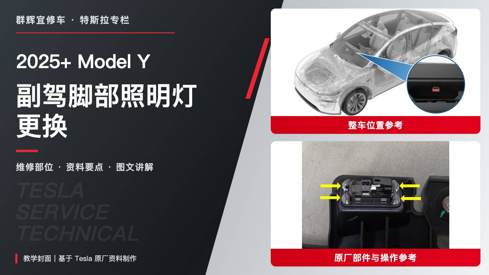 2025+ 特斯拉 Model Y 副驾脚部照明灯更换:灯体四锁片与隔音板五锁片-图片1