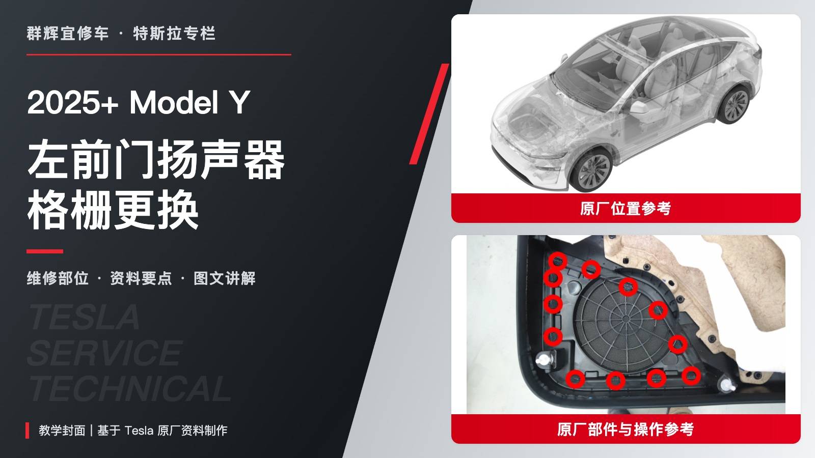 2025+ 特斯拉 Model Y 左前门扬声器格栅更换:12个折叠锁片逐处恢复-图片1